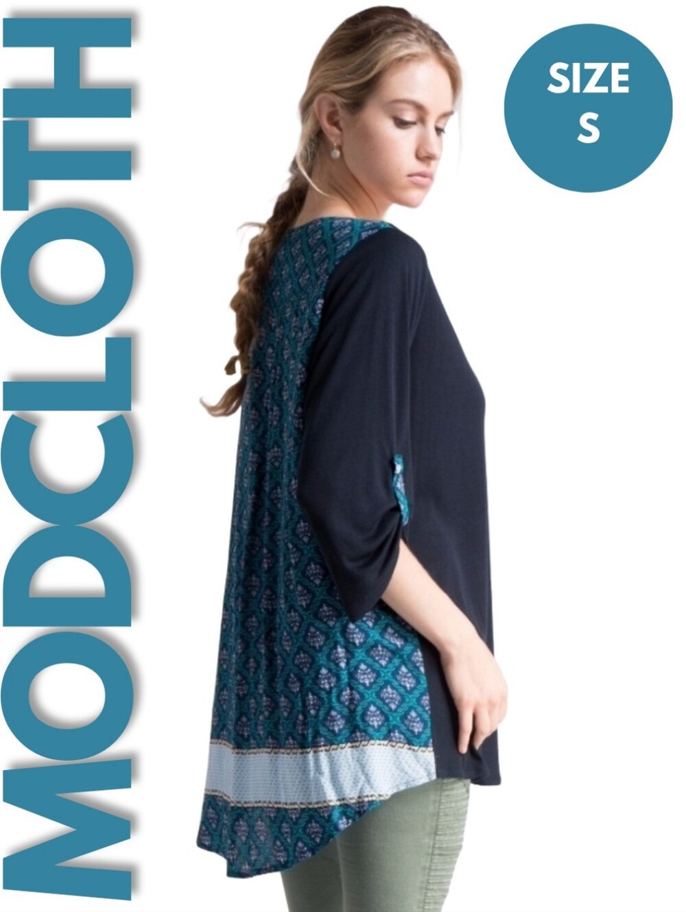 BOGO ModCloth Blue Mixed Print Tunic Top Size S